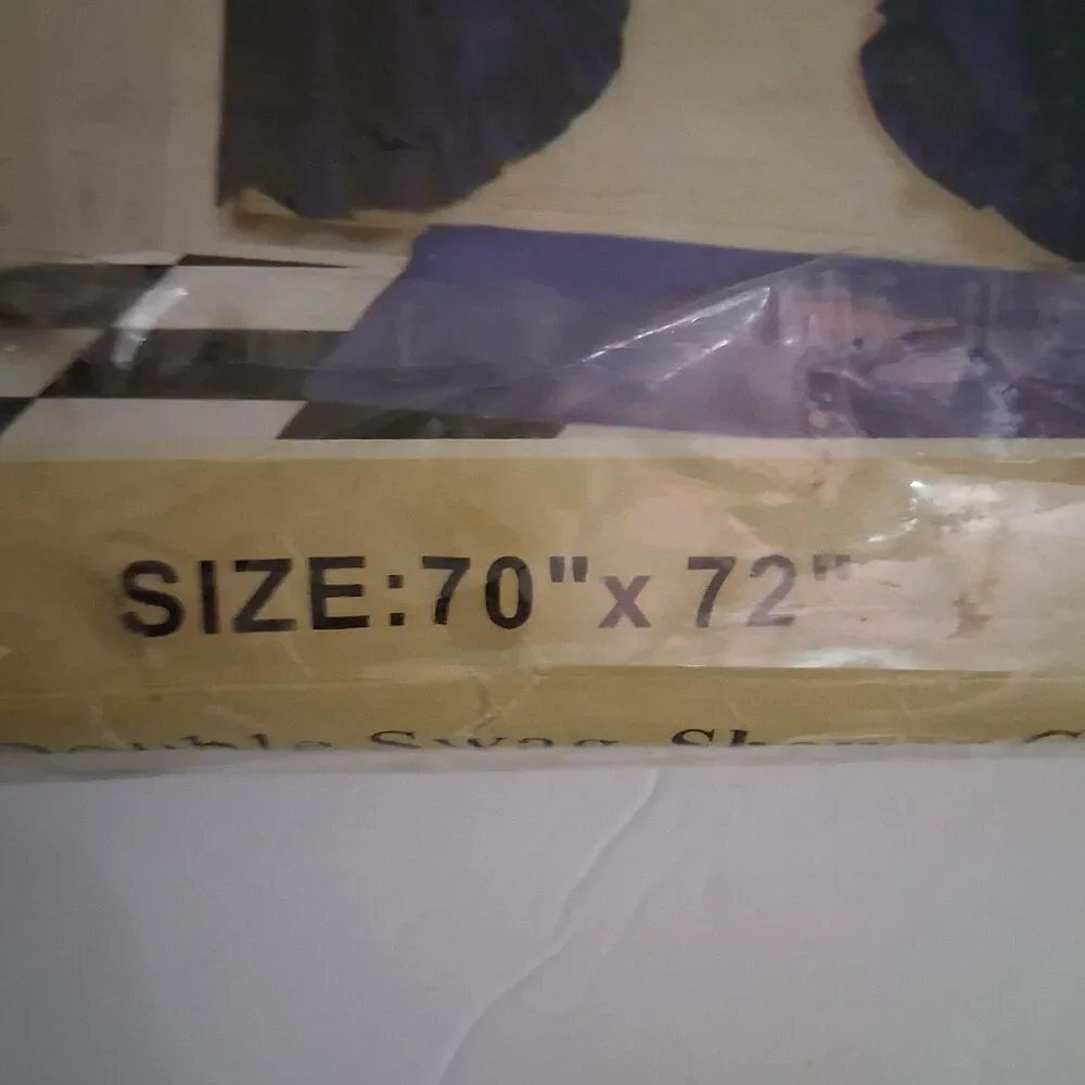 Vtg Shower Curtain Set Blue 90s Ruffle Double Swag Valance Tiebacks Liner Y2k